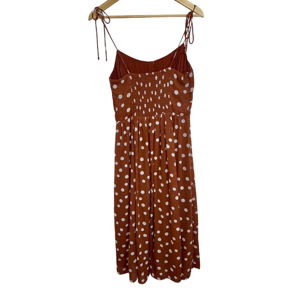 Abercrombie & Fitch Brown White Polka Dot Sleeveless Slit Maxi Dress Womens Sz M - Picture 2 of 11